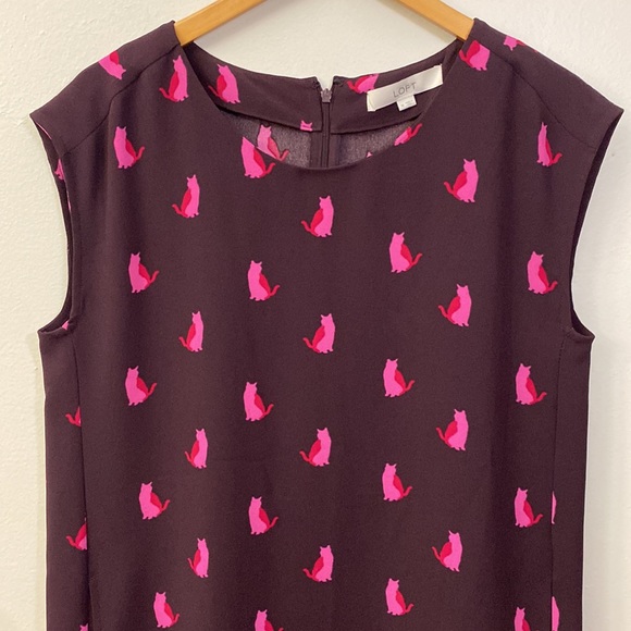 LOFT Smitten Kitten Burgundy Cat Cap Sleeve Dress with Pockets Size Medium - Picture 4 of 12